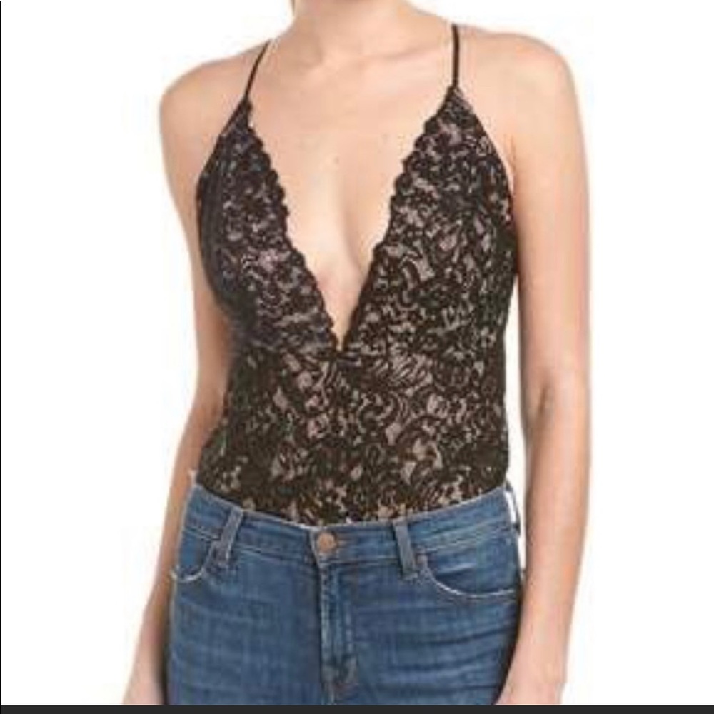 TJD revolve zodiac lace black plunging bodysuit XS